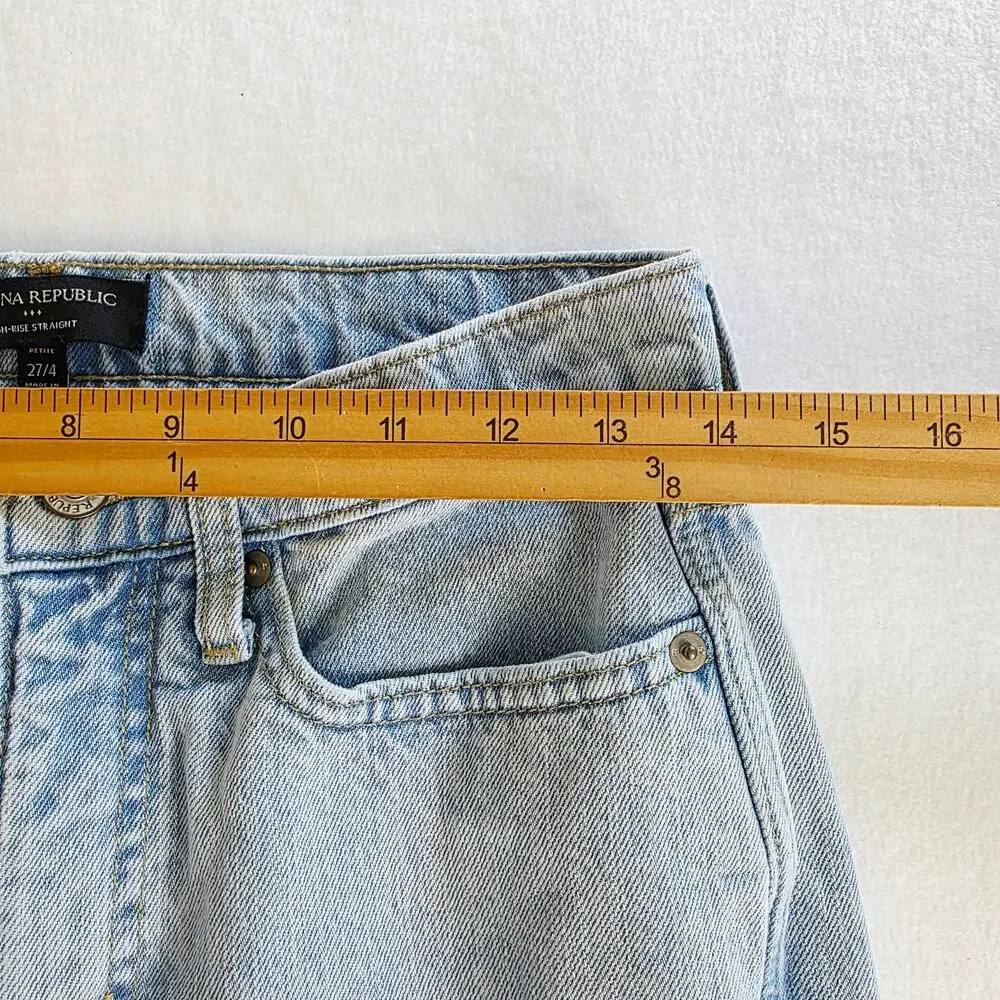 Banana Republic High Rise Straight Jeans 27/4 Petite Light Wash Momcore Denim